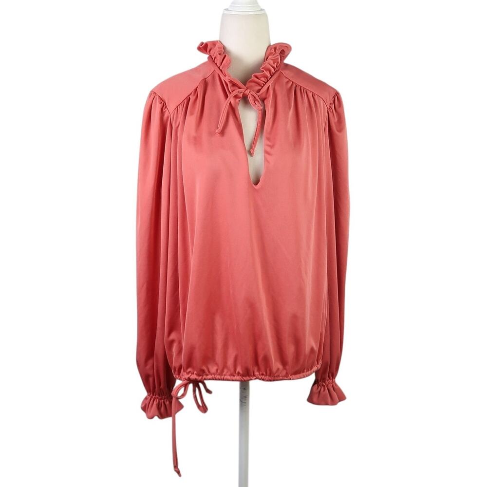 Vintage 70s salmon pink frilly billowy blouse top XL